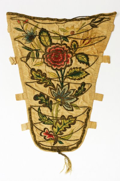 Corpetto crema ricamato con un mazzo di fiori in filo colorato e dorato, c.1700-50 da English School