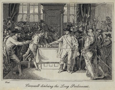 Cromwell scioglie il Lungo Parlamento (incisione) da English School