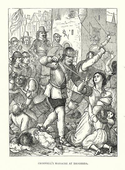 Il massacro di Drogheda da parte di Cromwell da English School