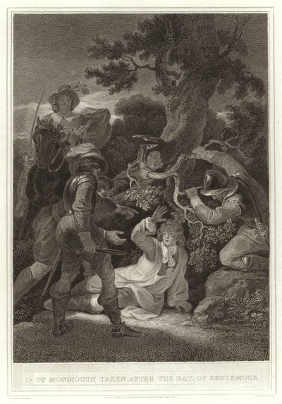 Duca di Monmouth catturato dopo la battaglia di Sedgemoor (incisione) da English School