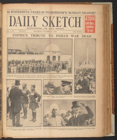 Daily Sketch, che mostra Rudyard Kipling a Neuve Chapelle, 8 ottobre da English School