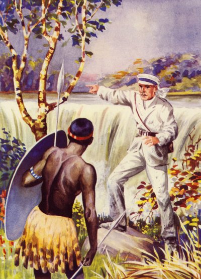 David Livingstone alle cascate Vittoria (litografia a colori) da English School