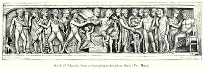 Morte di Alcestis, da un sarcofago trovato a Ostia (incisione) da English School