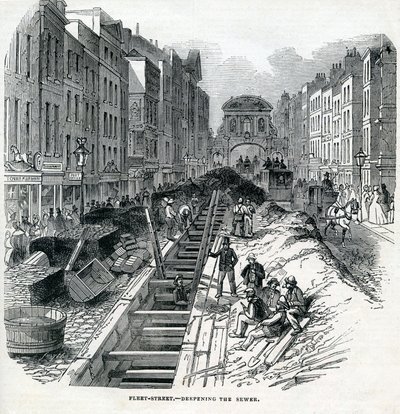 Approfondimento della fogna di Fleet Street, Londra, 1845 da English School