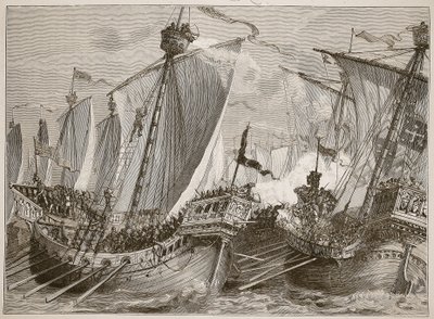 Sconfitta della flotta francese nel Canale della Manica, illustrazione da Cassells Illustrated History of England da English School
