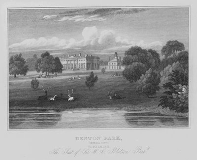 Denton Park, Vista Generale, Yorkshire, La Residenza di Sir W C Ibbetson, Barone (incisione) da English School