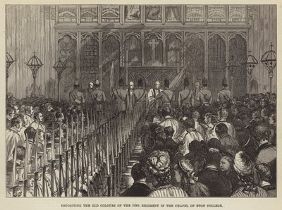 Deposito dei vecchi colori del 14° reggimento nella cappella del Eton College (incisione) da English School
