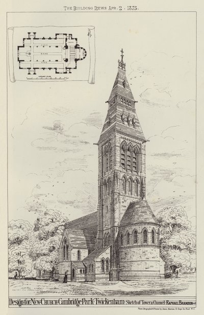 Progetto per una Nuova Chiesa, Cambridge Park, Twickenham, Schizzo della Torre e del Coro da English School