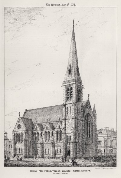 Progetto per la Chiesa Presbiteriana, Roath, Cardiff (incisione) da English School