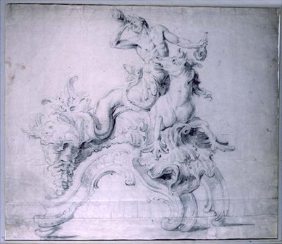 Progetto per un alare in bronzo dorato, progettato da Lambert-Sigisbert Adam da English School