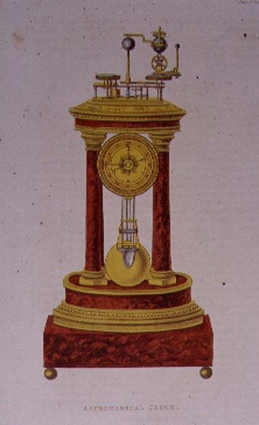Progetto per un orologio astronomico, tavola 139 da Repository of Arts, Literature, Commerce, Manufactures, Fashion and Politics di Ackermann, pubblicato dal 1809 al 1828 da English School