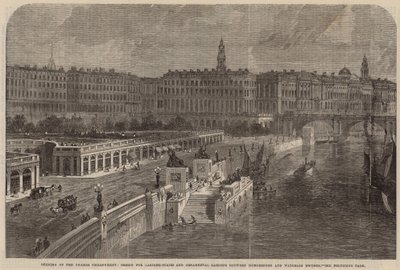 Progetto per scale di sbarco e giardini ornamentali tra i ponti di Hungerford e Waterloo da English School