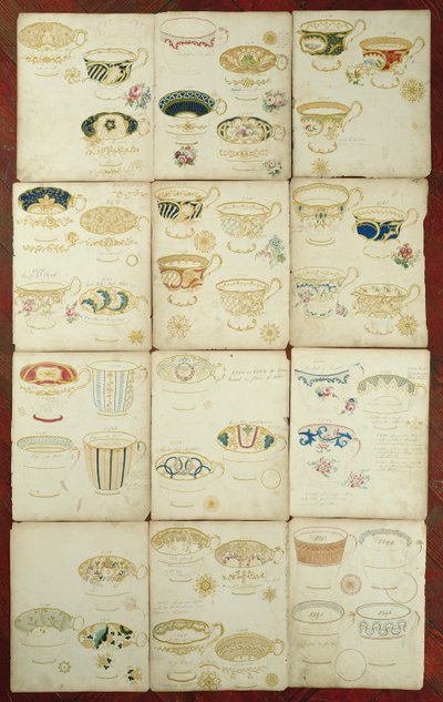 Progetti per tazze da tè prodotte alla Daniel Factory, Staffordshire, c.1845 da English School