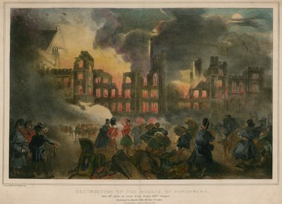 Distruzione per incendio delle Case del Parlamento il 16 ottobre 1834, vista dalla Cappella di Enrico VIII da English School
