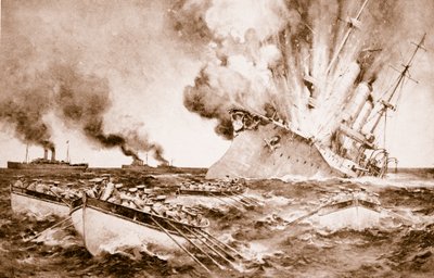 Distruzione della Dresden al largo di Fernandez il 14 marzo 1915, 1914-19 da English School