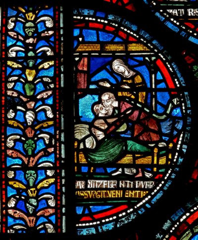 Dettaglio della Vetrata dei Miracoli raffigurante John Roxborough e Henry Beche da English School