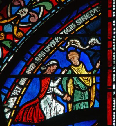 Dettaglio dalla Finestra dei Miracoli raffigurante la storia di Giuliana di Rochester da English School