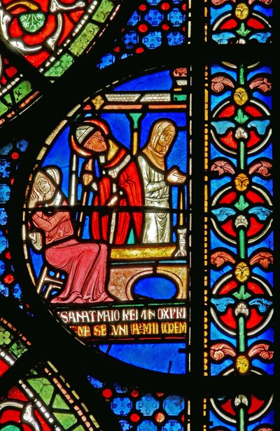 Dettaglio dalla Finestra dei Miracoli raffigurante la guarigione delle figlie di Godbold di Boxley da English School