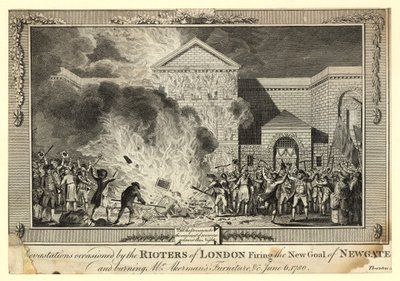 Devastazioni causate dai rivoltosi di Londra che incendiano la nuova prigione di Newgate e bruciano i mobili di Mr Akerman, 6 giugno 1780 da English School