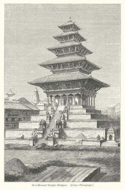 Tempio Devi Bhowani, Bhatgaon (incisione) da English School