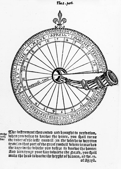 Diagramma di un notturnale, illustrazione da The Art of Navigation di Martin Cortes, tradotto in inglese da Richard Eden da English School