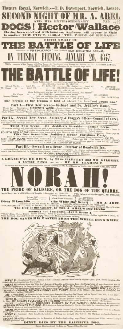 Manifesto di Dickens: The Battle of Life, al Theatre Royal, Norwich, 26 gennaio 1847 da English School