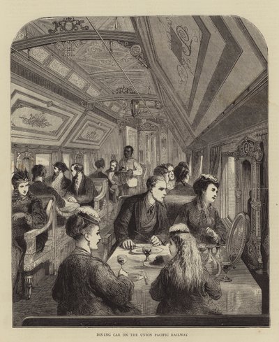 Carrozza ristorante sulla Union Pacific Railway (incisione) da English School