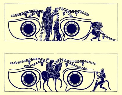 Dioniso, Efesto e satiri, illustrazione da Pitture di vasi greci di J. E. Harrison e D. S. MacColl, pubblicato nel 1894 da English School