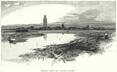 Veduta distante del "Boston Stump" (incisione) da English School