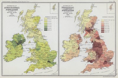 Distribuzione della popolazione agricola, Distribuzione della popolazione industriale e commerciale da English School