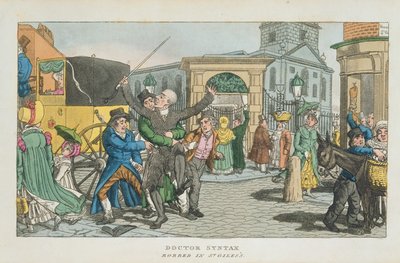 Il dottor Syntax derubato a St. Giles, da The Tour of Doctor Syntax through London, or the Pleasures and Miseries of the Metropolis. A Poem, pubblicato 1820 da English School