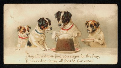 Cani che servono un budino di Natale, biglietto di auguri da English School
