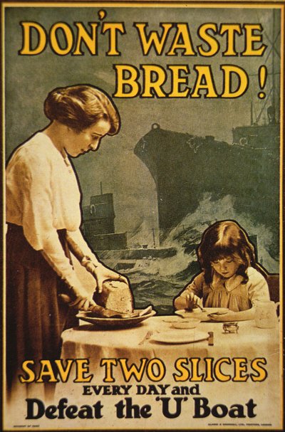 "Non sprecare il pane", poster della Prima Guerra Mondiale da English School