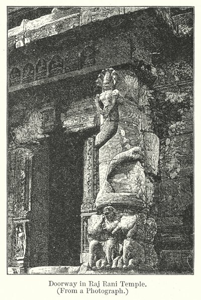 Porta del tempio di Raj Rani (incisione) da English School