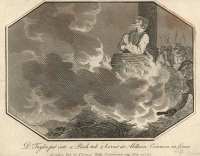 Il dottor Taylor messo in una vasca di pece e bruciato ad Aldham Common nell