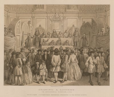 Estrazione di una lotteria a Guidhall, Londra, 1739 da English School