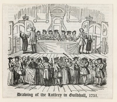 Disegno della lotteria alla Guildhall, 1751 da English School