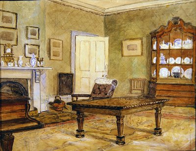 Interno di un salotto con collezione di porcellane, c.1890 da English School