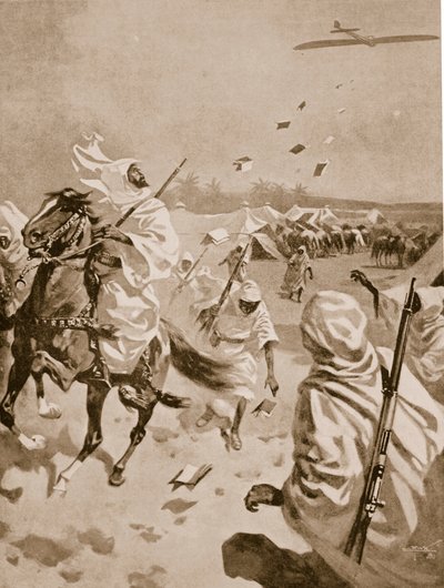 Distribuzione di volantini sugli arabi durante la guerra italo-turca, 1911-12 da English School