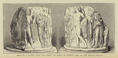 Tamburo di una colonna del Tempio di Diana a Efeso, ora al British Museum (incisione) da English School