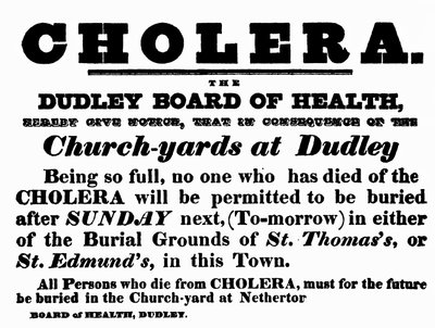 Poster del Consiglio della Salute di Dudley che annuncia la procedura di sepoltura per le persone morte di colera, c.1840 da English School