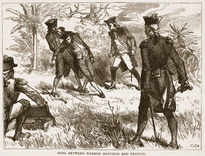 Duello tra Warren Hastings e Francis, illustrazione da Cassells Illustrated History of India di James Grant, pub. 1879 da English School