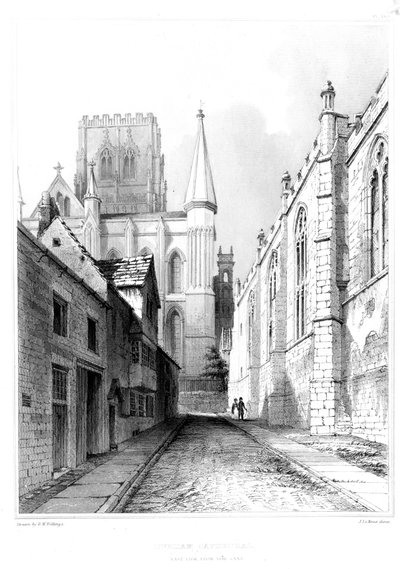 Cattedrale di Durham, vista est da Bow Lane da English School