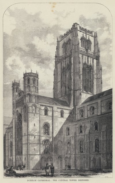 Cattedrale di Durham, la torre centrale restaurata (incisione) da English School