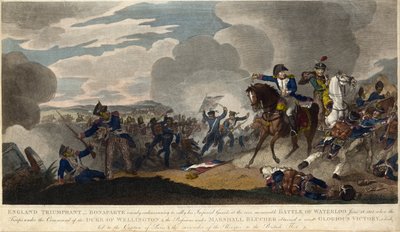 Inghilterra trionfante. Napoleone tenta di radunare la Guardia Imperiale alla battaglia di Waterloo, c. 1815 (incisione) da English School