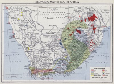 Mappa Economica del Sudafrica (litografia a colori) da English School