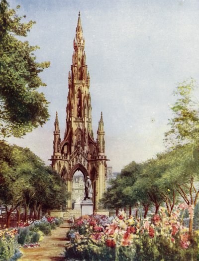 Edimburgo, Monumento a Sir Walter Scott (litografia a colori) da English School