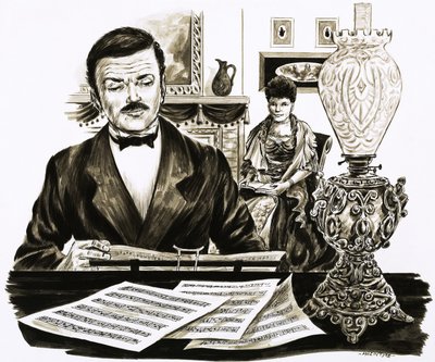 Edward Elgar al lavoro nel suo soggiorno da English School