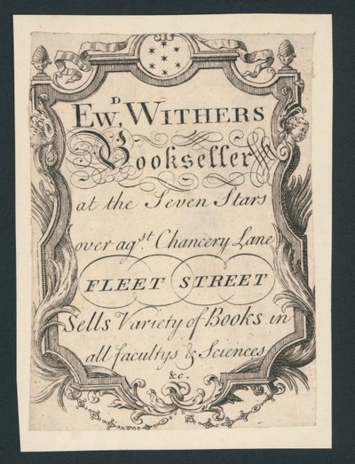 Edward Withers, libraio, Chancery Lane, Fleet Street, biglietto da visita da English School