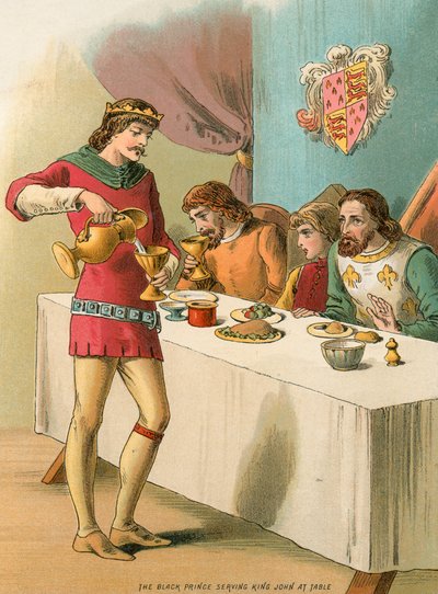 Edoardo, il Principe Nero, che serve il re Giovanni a tavola da English School